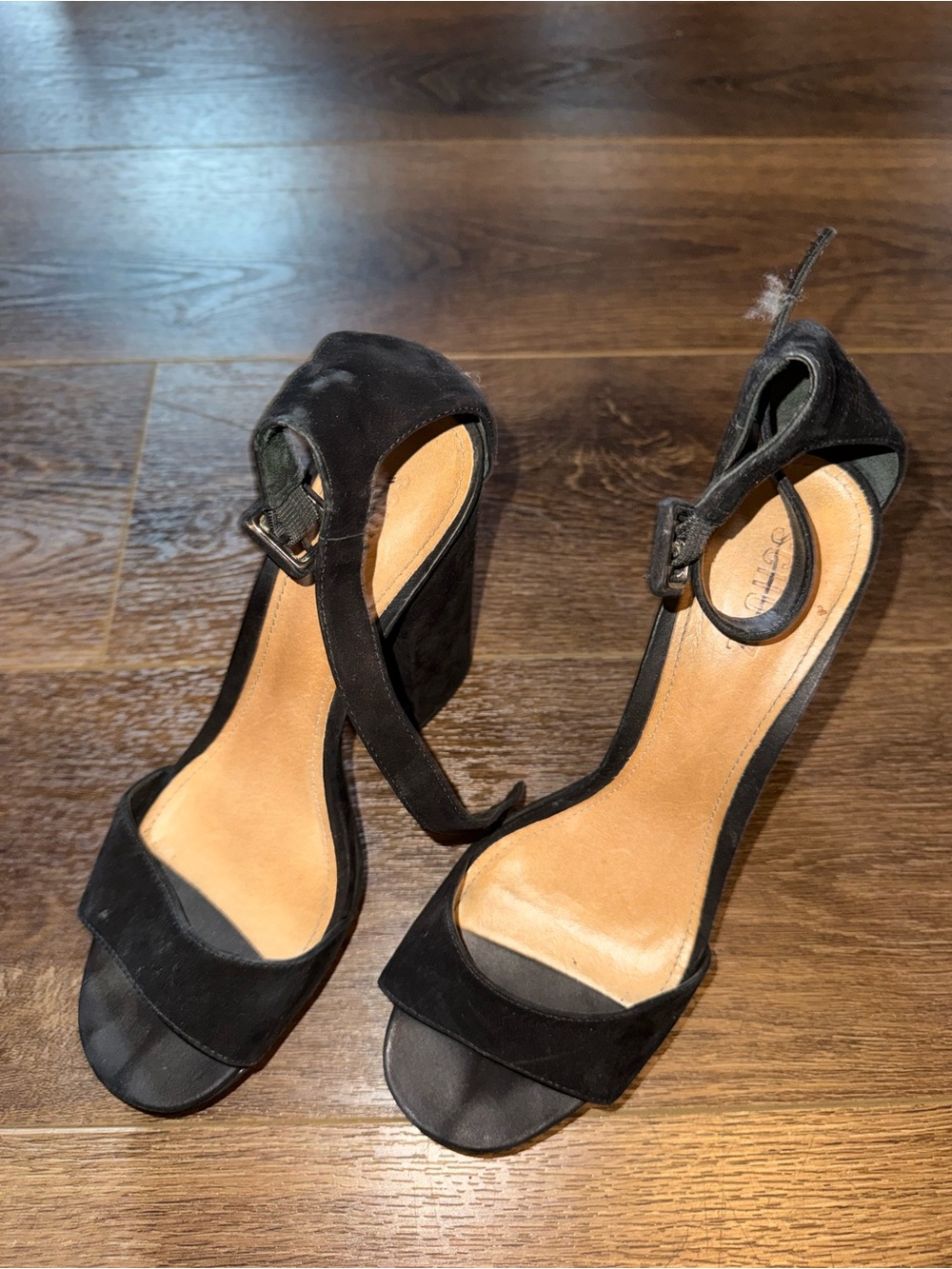 Schutz Classic Black Suede Ankle-Strap Block Heel Sandals - Women